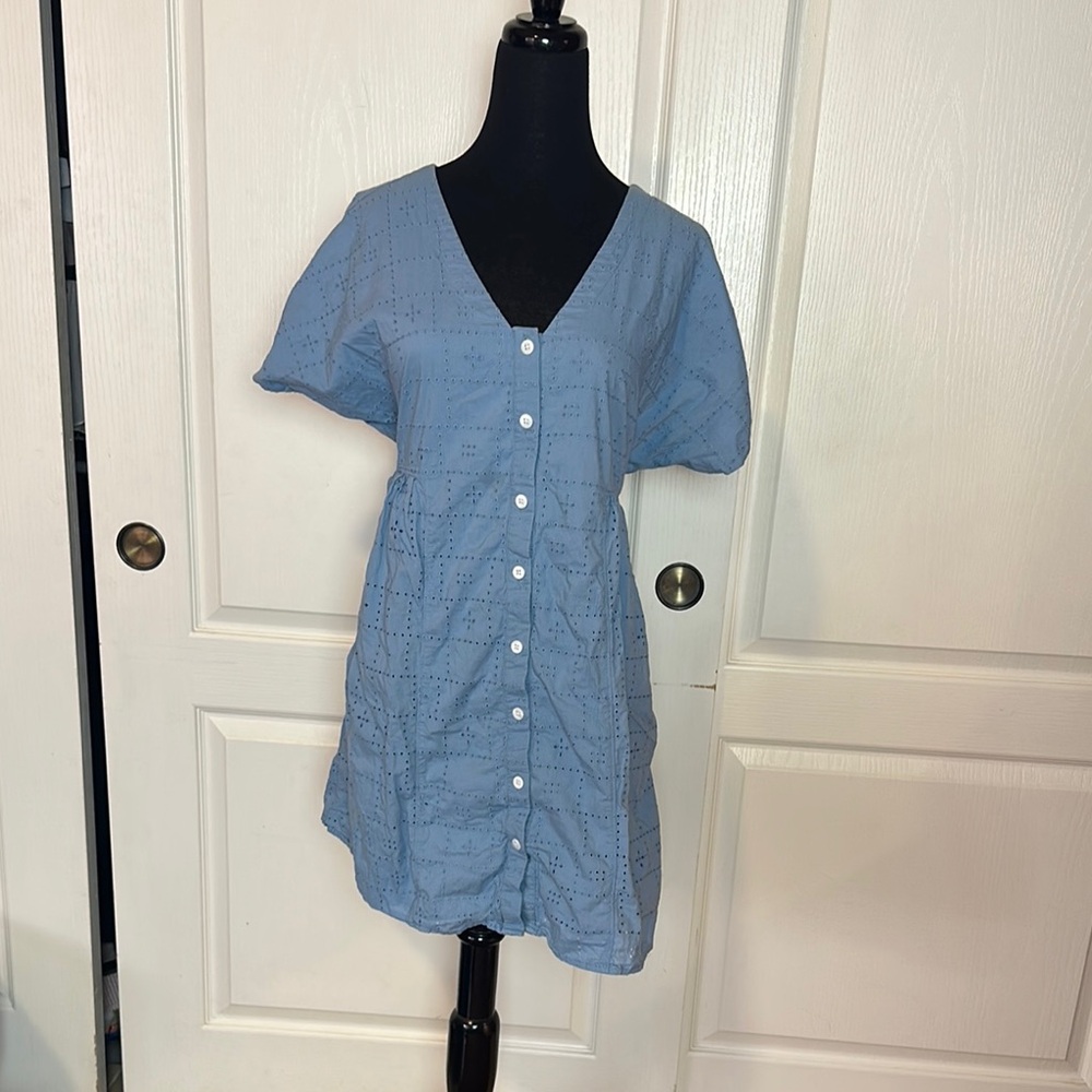 Madewell Light Blue Eyelet Button-Front Dress